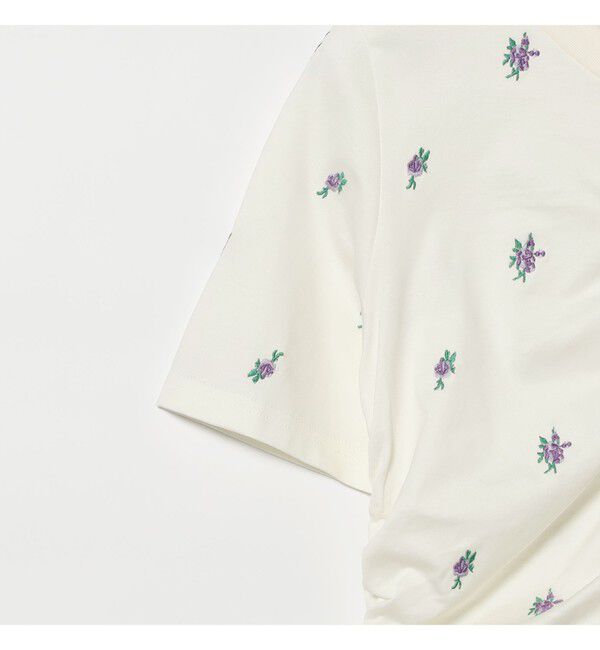 Ray BEAMS 「フラワー 刺繍 シャーリング Tシャツ　　26SS 花柄 洗える コンパクトTシャツ 」|Tシャツ・カットソー|