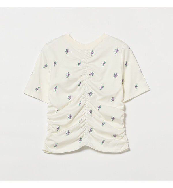 Ray BEAMS 「フラワー 刺繍 シャーリング Tシャツ　　26SS 花柄 洗える コンパクトTシャツ 」|Tシャツ・カットソー|