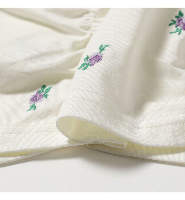 Ray BEAMS 「フラワー 刺繍 シャーリング Tシャツ　　26SS 花柄 洗える コンパクトTシャツ 」|Tシャツ・カットソー|