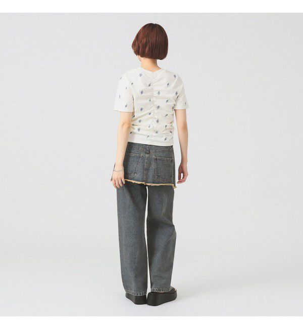 Ray BEAMS 「フラワー 刺繍 シャーリング Tシャツ　　26SS 花柄 洗える コンパクトTシャツ 」|Tシャツ・カットソー|