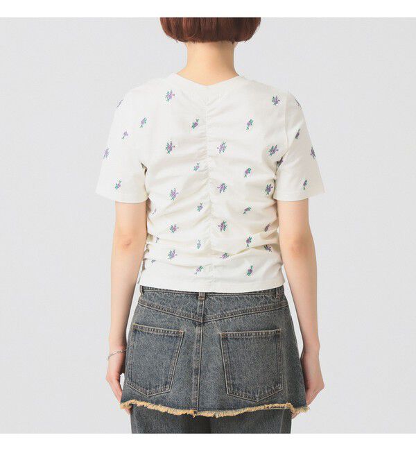 Ray BEAMS 「フラワー 刺繍 シャーリング Tシャツ　　26SS 花柄 洗える コンパクトTシャツ 」|Tシャツ・カットソー|