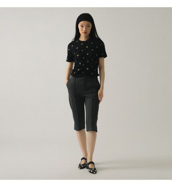 Ray BEAMS 「フラワー 刺繍 シャーリング Tシャツ　　26SS 花柄 洗える コンパクトTシャツ 」|Tシャツ・カットソー|