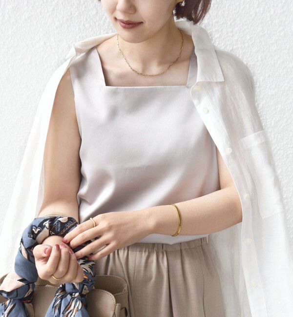 SHIPS for women「〈手洗い可能〉2WAY サテン &times; カットソー スクエア タンクトップ」|タンクトップ|