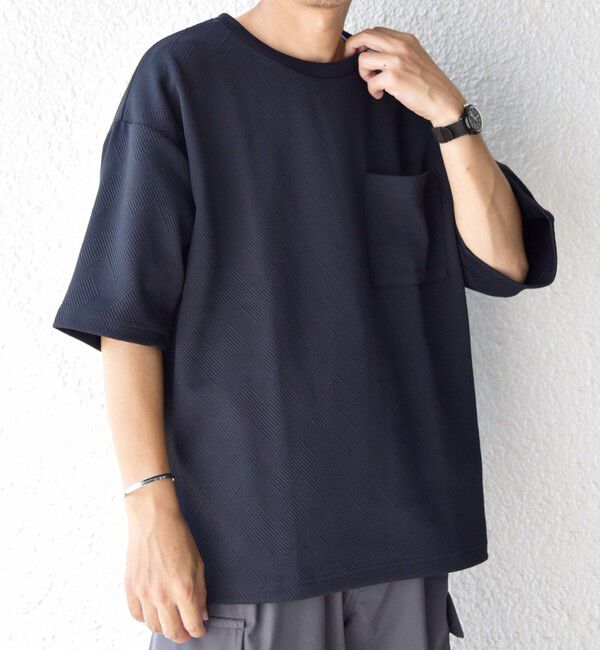 SHIPS any「SHIPS any: 〈洗濯機可能〉フクレ ジャカード リラックス ポケット Tシャツ◇」|Tシャツ・カットソー|ネイビー