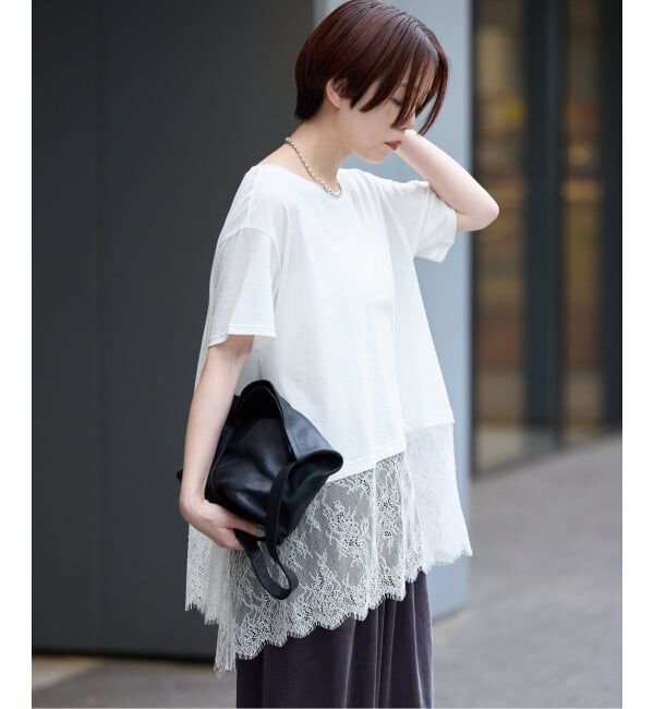 IENA「レースドッキングTシャツ」|Tシャツ・カットソー|