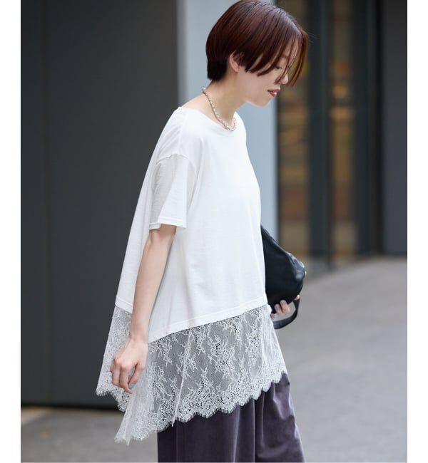 IENA「レースドッキングTシャツ」|Tシャツ・カットソー|