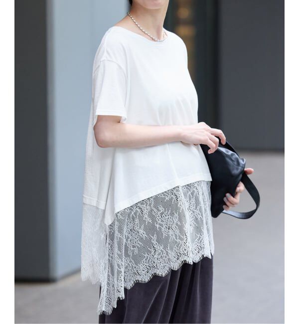 IENA「レースドッキングTシャツ」|Tシャツ・カットソー|ホワイト