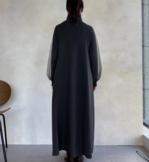  「【WEB限定】袖チュールハーフジップワンピース」|ワンピース|