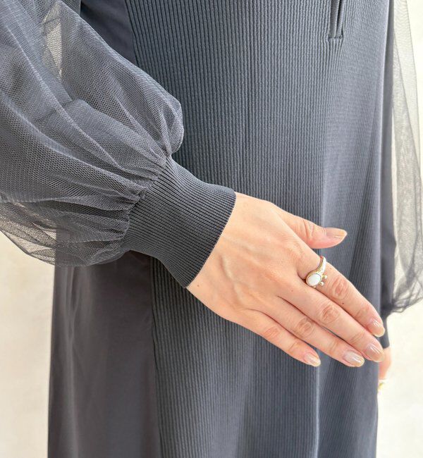  「【WEB限定】袖チュールハーフジップワンピース」|ワンピース|