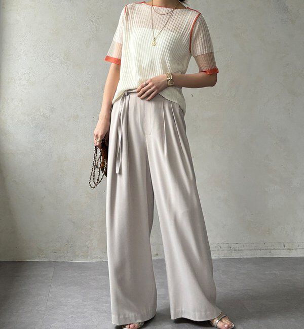  「【WEB限定】袖オーガンジー糸使いシアー配色プルオーバー」|ニット・セーター|