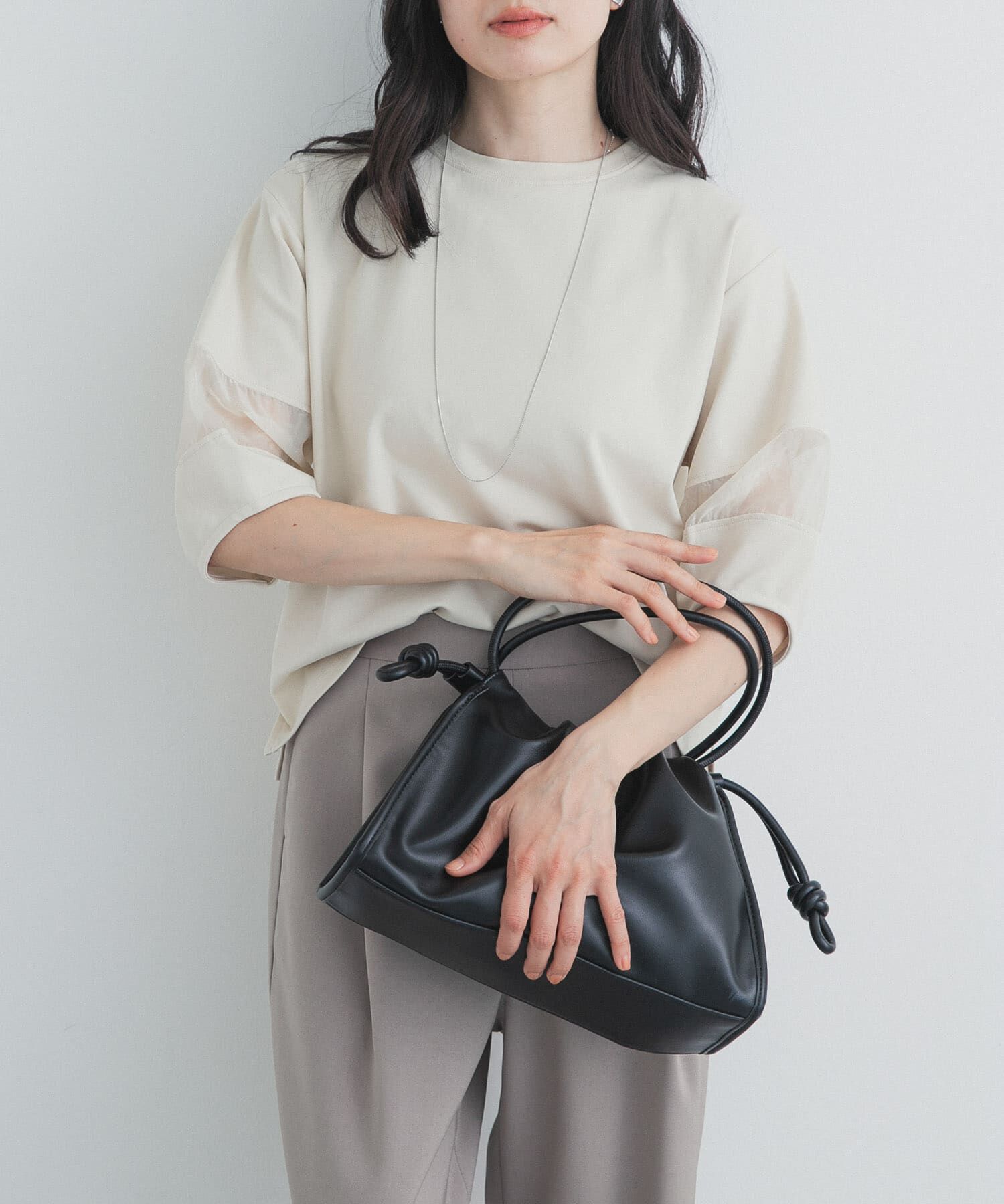 URBAN RESEARCH DOORS「異素材ドッキングスリーブプルオーバー」|Tシャツ・カットソー|ナチュラル