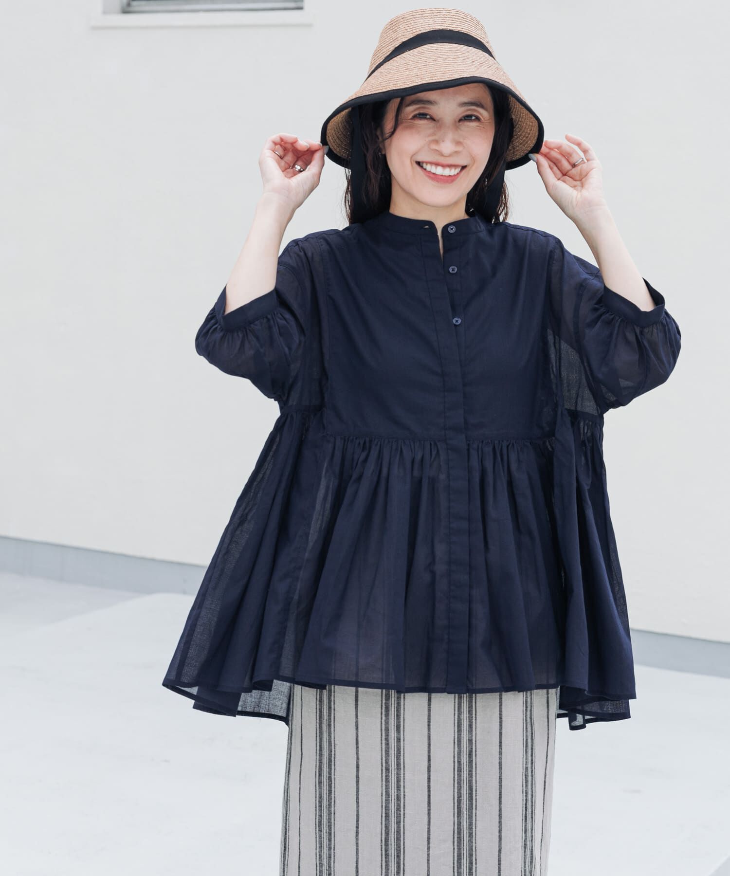URBAN RESEARCH DOORS「『UR TECH』コットン切替ギャザーブラウス」|シャツ・ブラウス|
