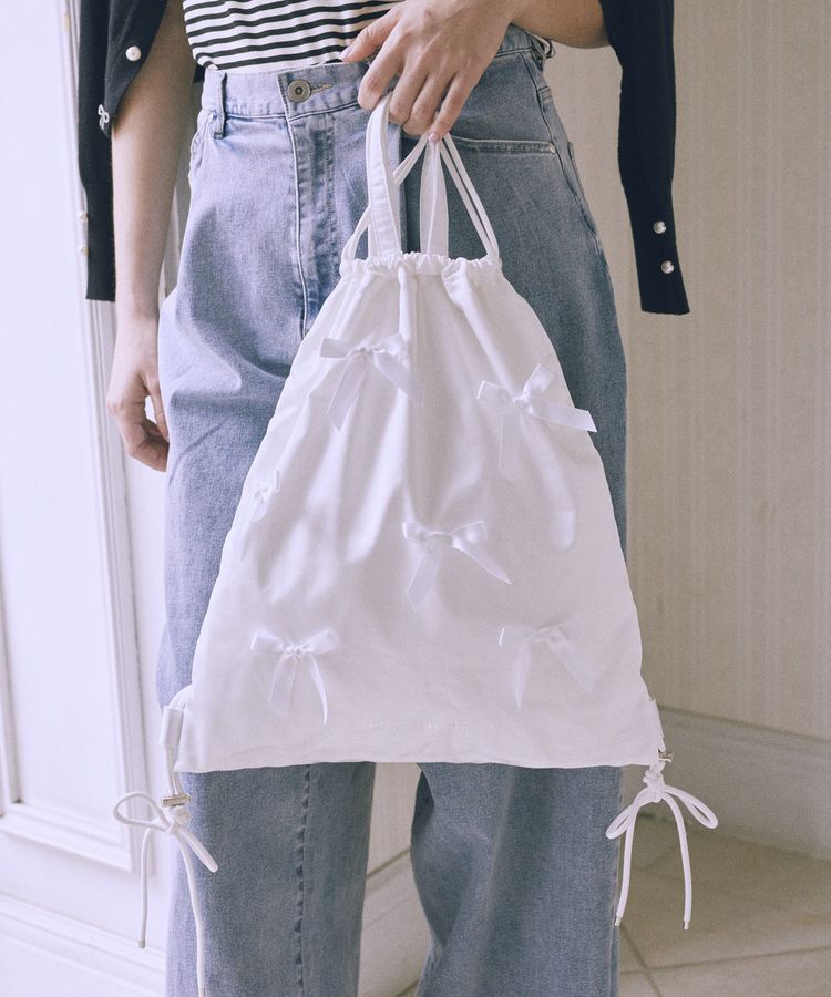Maison de FLEUR「リボンナップサック」|リュック|ホワイト