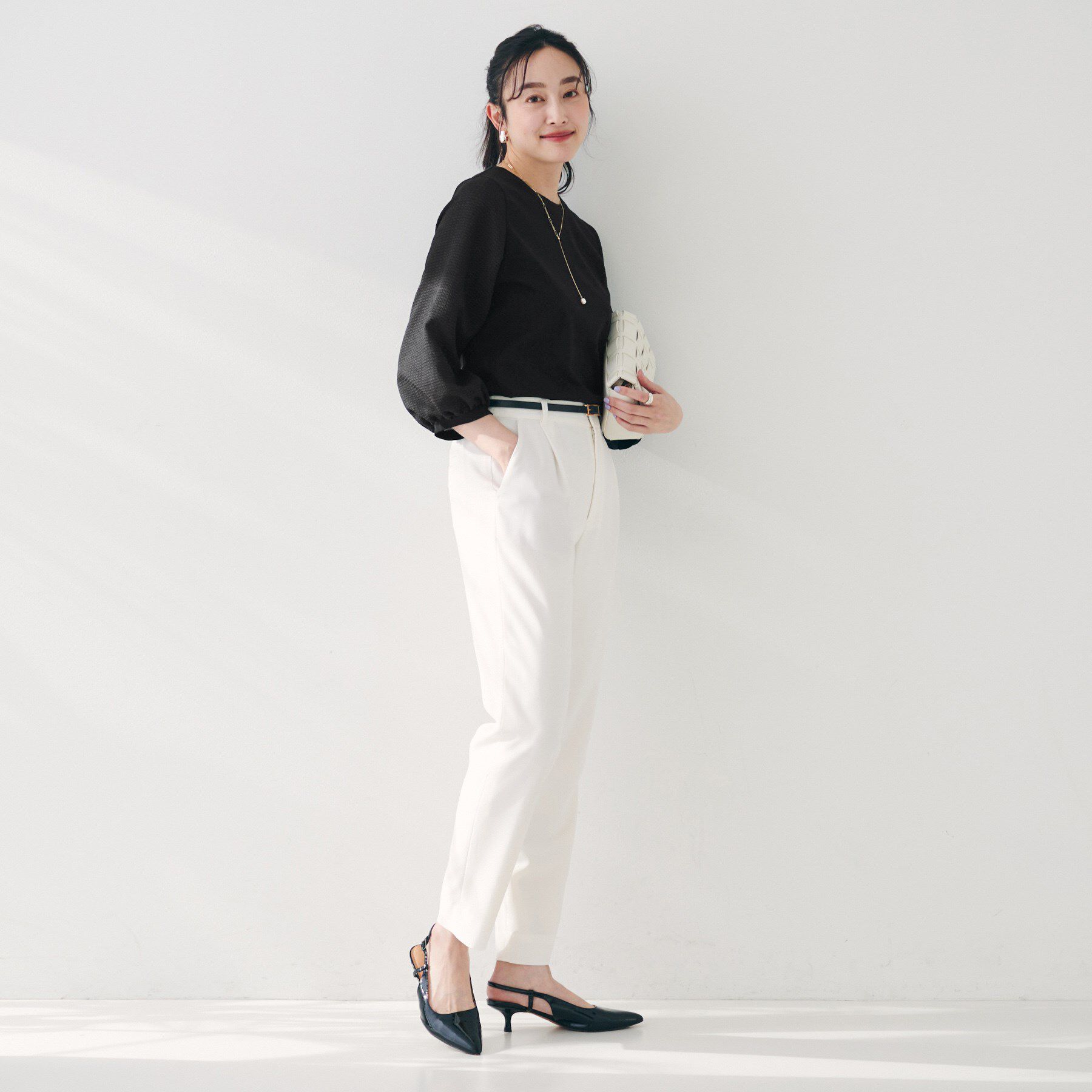 UNTITLED「【二の腕カバー/オンオフ】袖シアー ドッキングプルオーバー」|Tシャツ・カットソー|