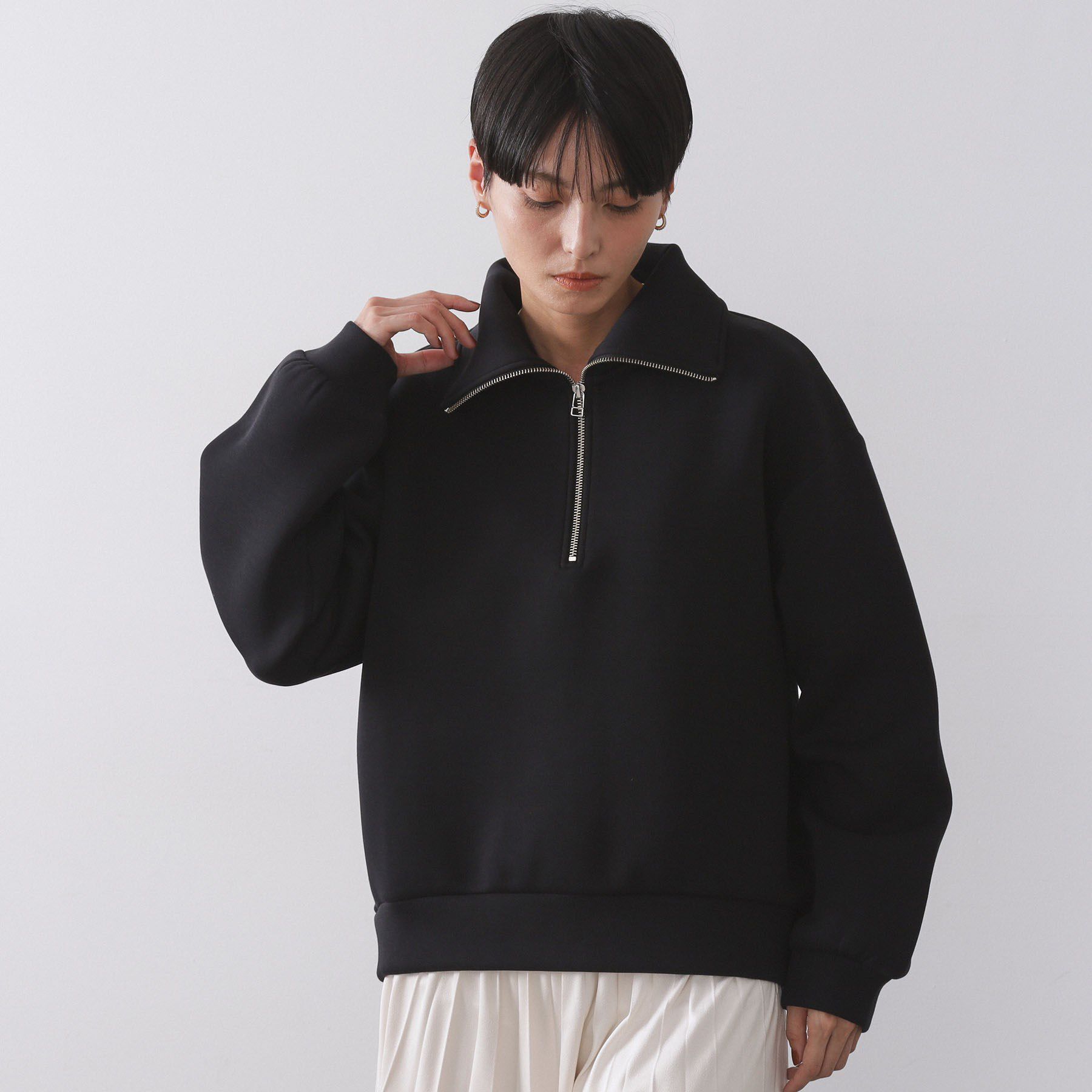 OPAQUE.CLIP「ハーフジップトップス／セットアップ対応可【洗濯機OK】」|Tシャツ・カットソー|ブラック(019)