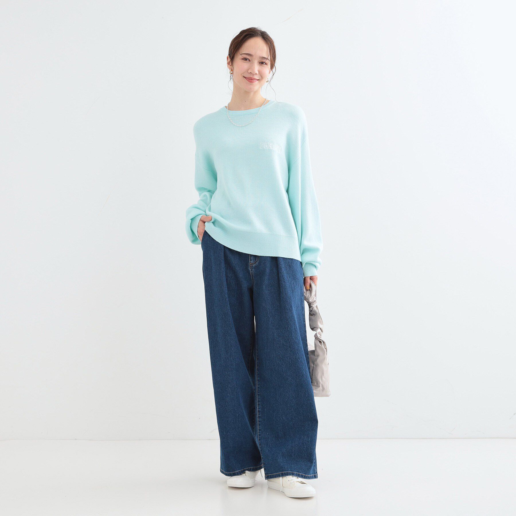 SHOO･LA･RUE「後ろウエストゴムが楽 大人のタックワイド デニムパンツ」|デニム|