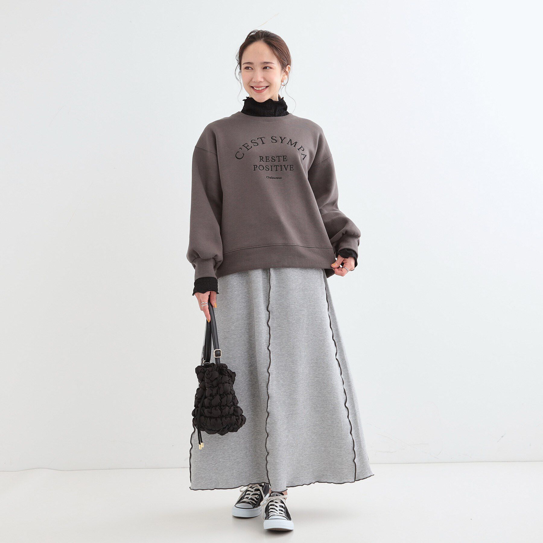 SHOO･LA･RUE「【洗える/S-LL】レイヤードスタイルに ふくれシャーリングネックインナー」|Tシャツ・カットソー|