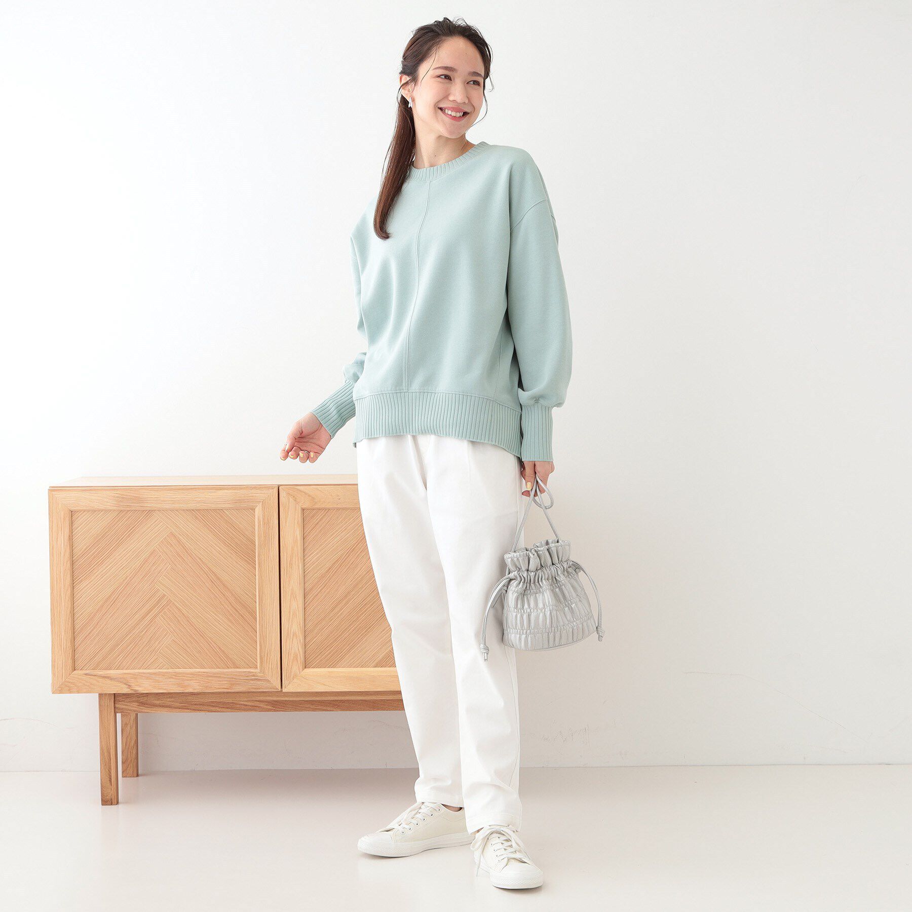 SHOO･LA･RUE「【洗える/S-LL】長めのリブでお袖すっきり 異素材トップス」|Tシャツ・カットソー|