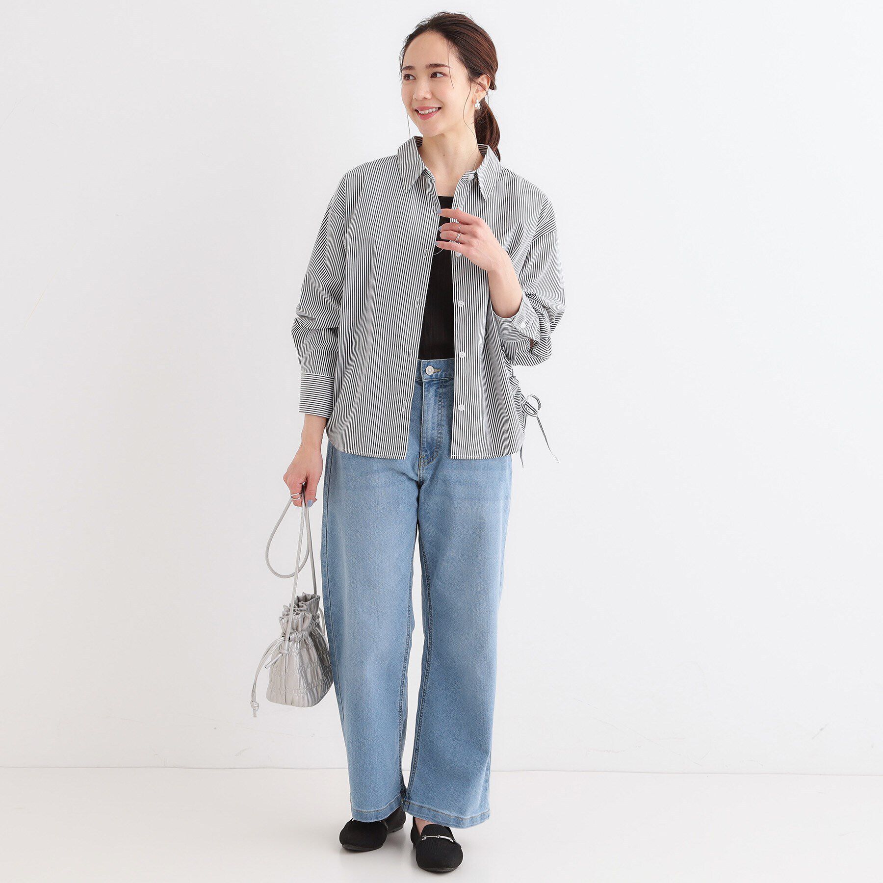 SHOO･LA･RUE「【洗える/S-LL】サイドリボンで差をつける さらさら綿混シャツ」|シャツ・ブラウス|