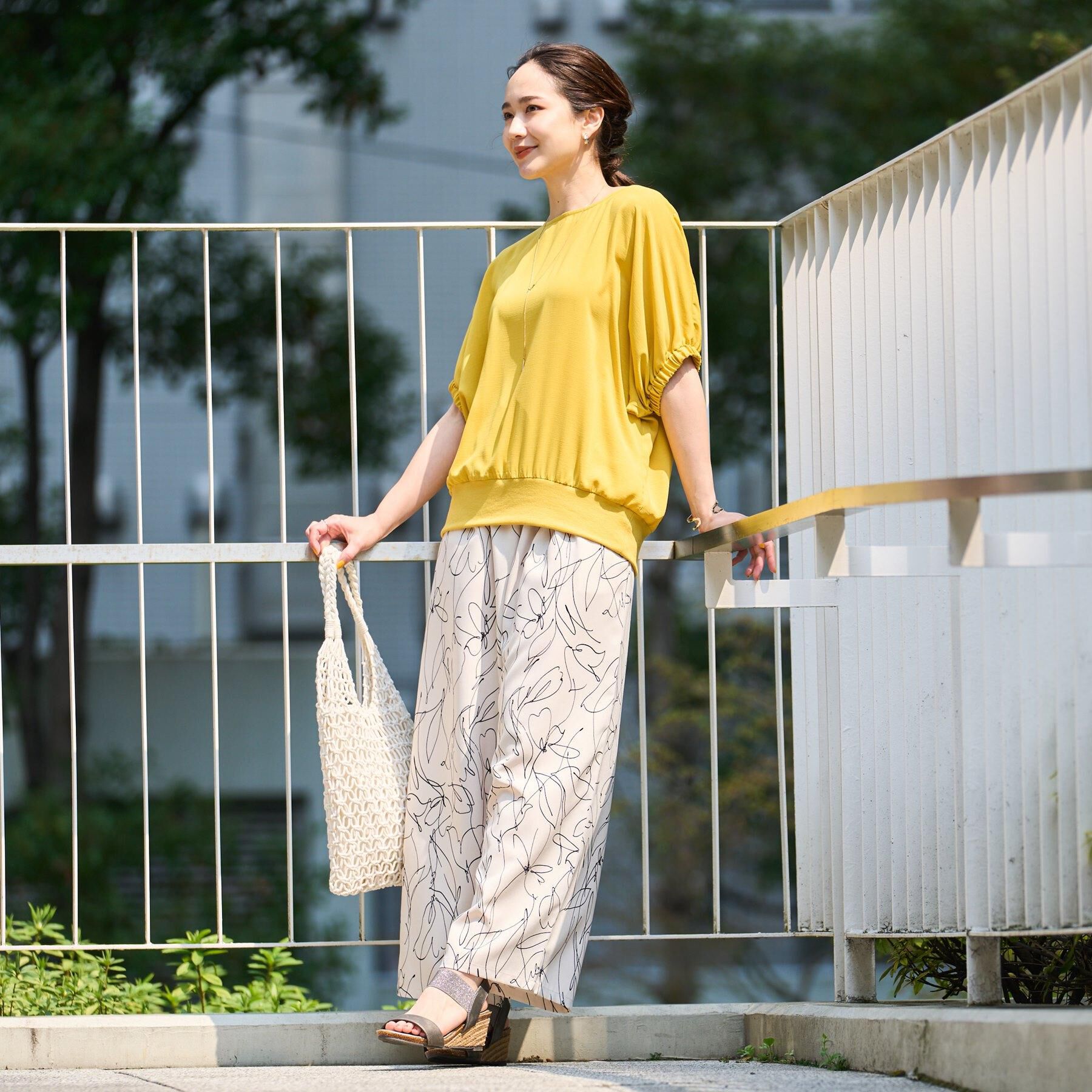 SHOO･LA･RUE「【S-LL】目を惹く柄がアクセント 麻調イージーワイドパンツ」|その他|