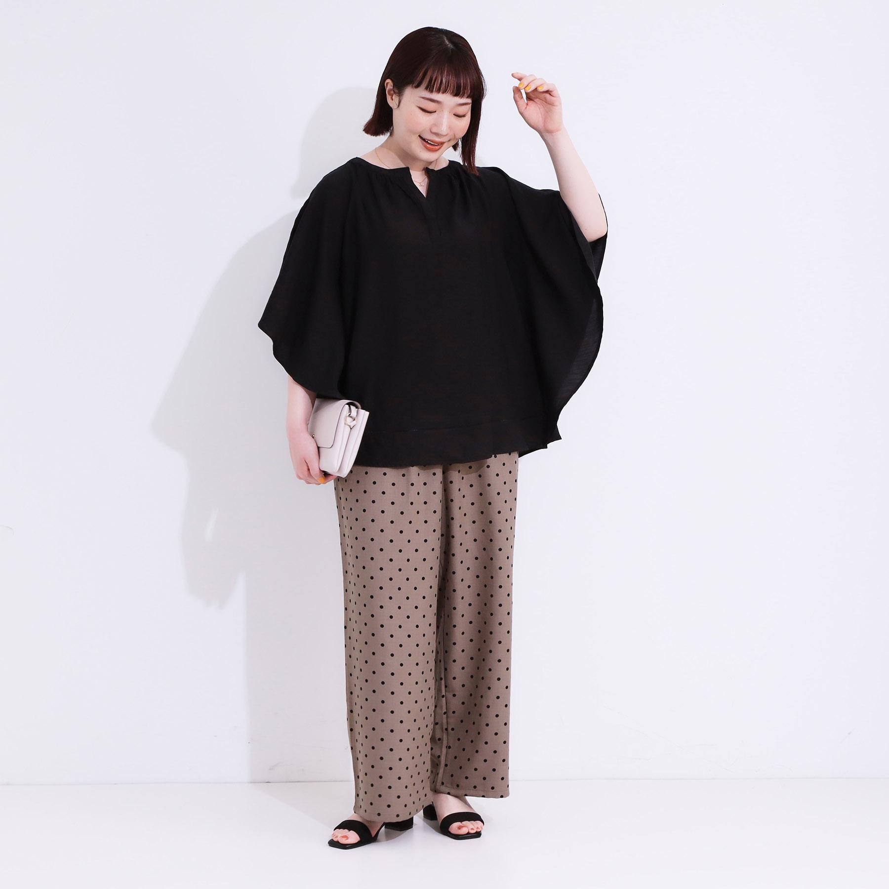 SHOO･LA･RUE「【S-LL】目を惹く柄がアクセント 麻調イージーワイドパンツ」|その他|
