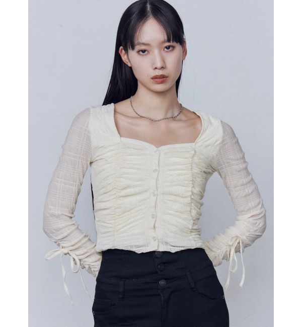 EMODA「フロントボタンギャザートップ」|Tシャツ・カットソー|アイボリー