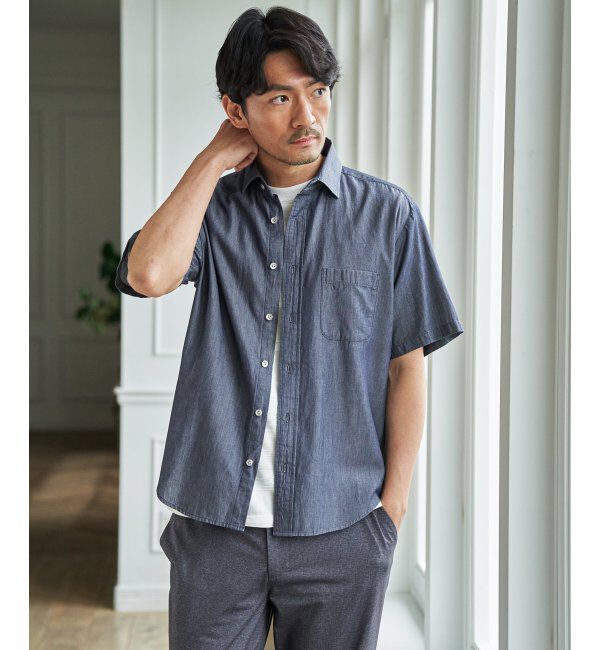 ikka「インディゴレイカンスイスカラーシャツ」|シャツ・ブラウス|ネイビーブルー