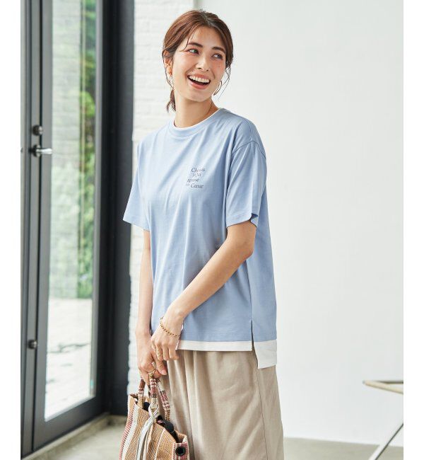 ikka「【接触冷感】裾レイヤードプリントTシャツ」|その他|