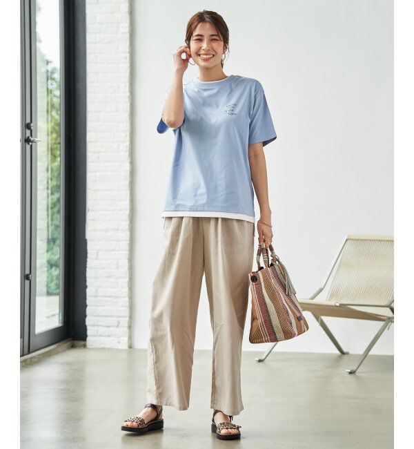 ikka「【接触冷感】裾レイヤードプリントTシャツ」|その他|
