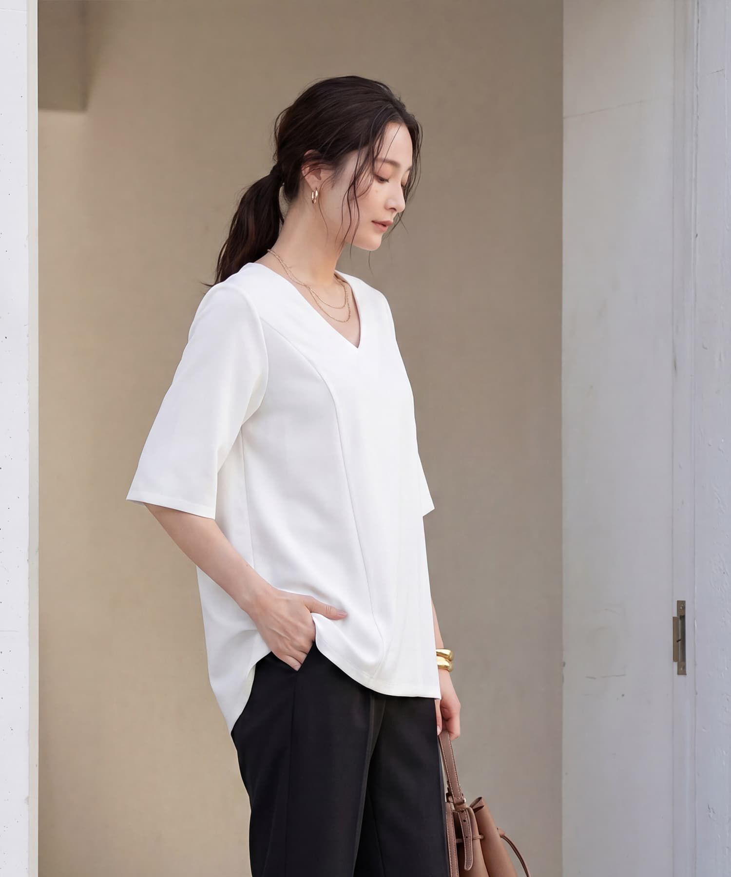 STYLE DELI「【Made in JAPAN】カットジョーゼット５分袖フレアブラウス」|シャツ・ブラウス|