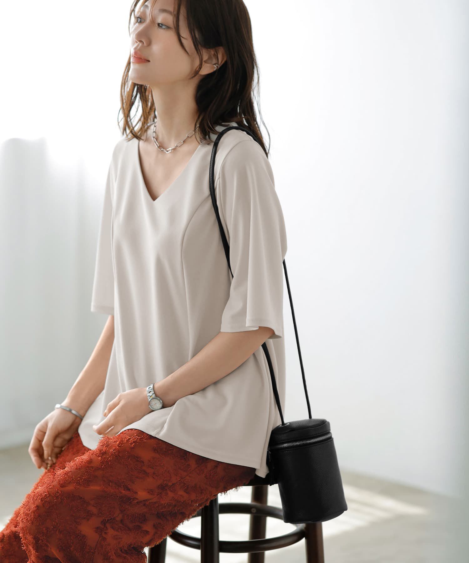 STYLE DELI「【Made in JAPAN】カットジョーゼット５分袖フレアブラウス」|シャツ・ブラウス|
