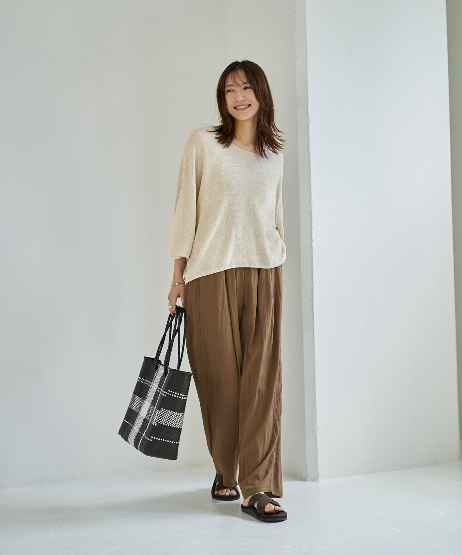 STYLE DELI「ワイドなルーズネック麻混ニットトップス」|Tシャツ・カットソー|