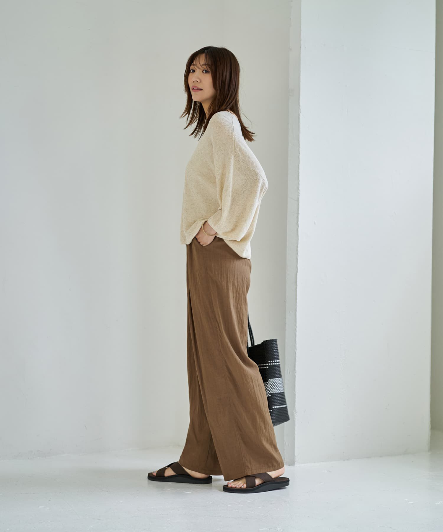 STYLE DELI「ワイドなルーズネック麻混ニットトップス」|Tシャツ・カットソー|