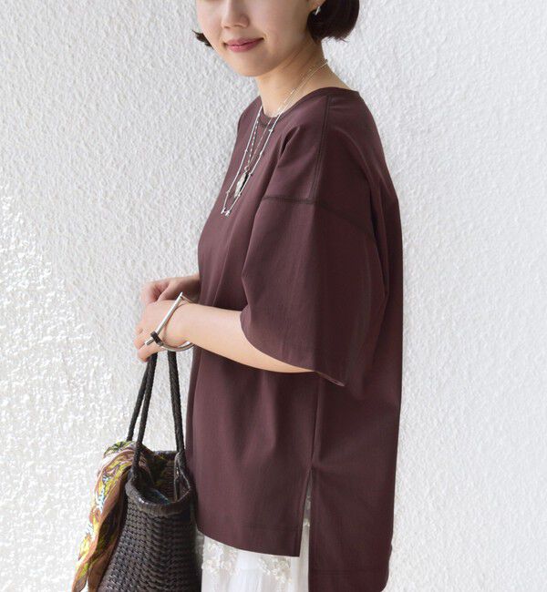 SHIPS for women「《予約》〈接触冷感/UVカット〉ガゼット デザイン ワイド スリーブ TEE」|Tシャツ・カットソー|ブラウン
