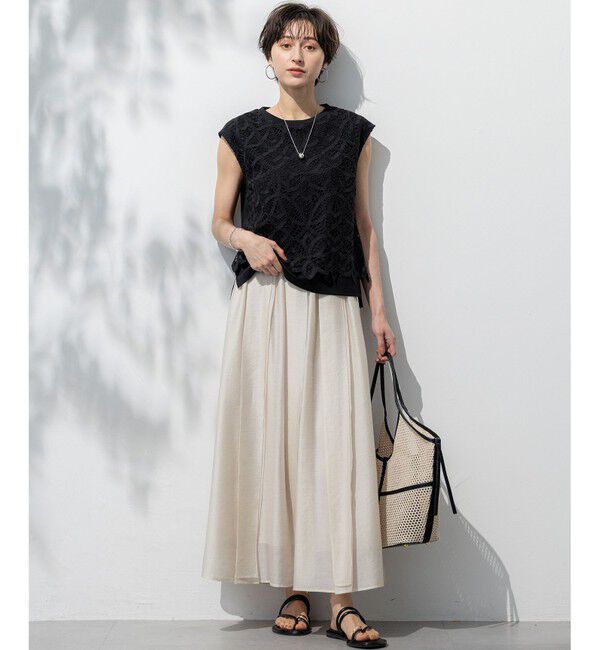 23区「【洗える/汗じみ防止加工】エンブロイダリージャージー フレンチスリーブ カットソー」|Tシャツ・カットソー|