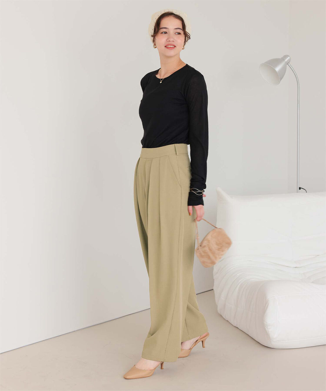 titivate「インタックセンタープレスワイドパンツ」|スラックス|