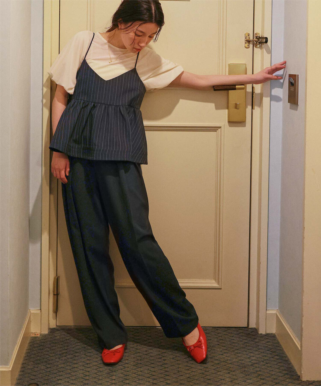 titivate「インタックセンタープレスワイドパンツ」|スラックス|