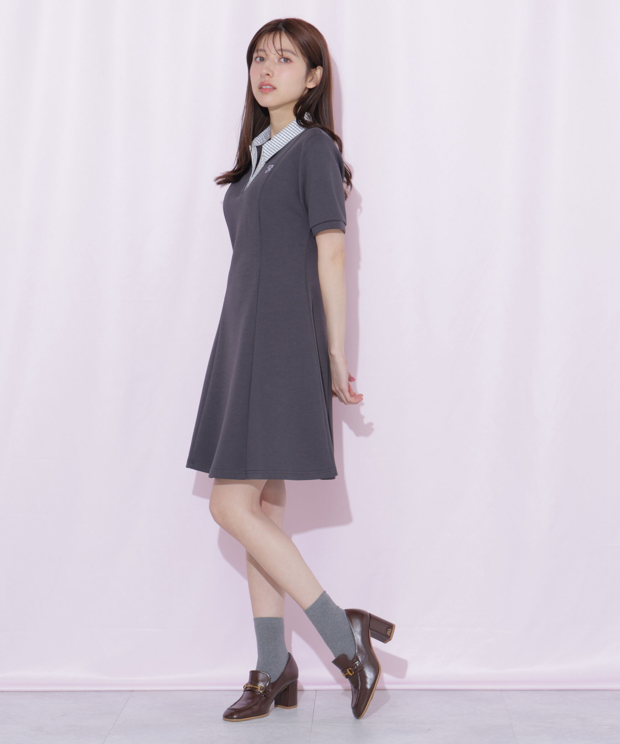  「ポロ襟カットソーワンピース」|ワンピース|