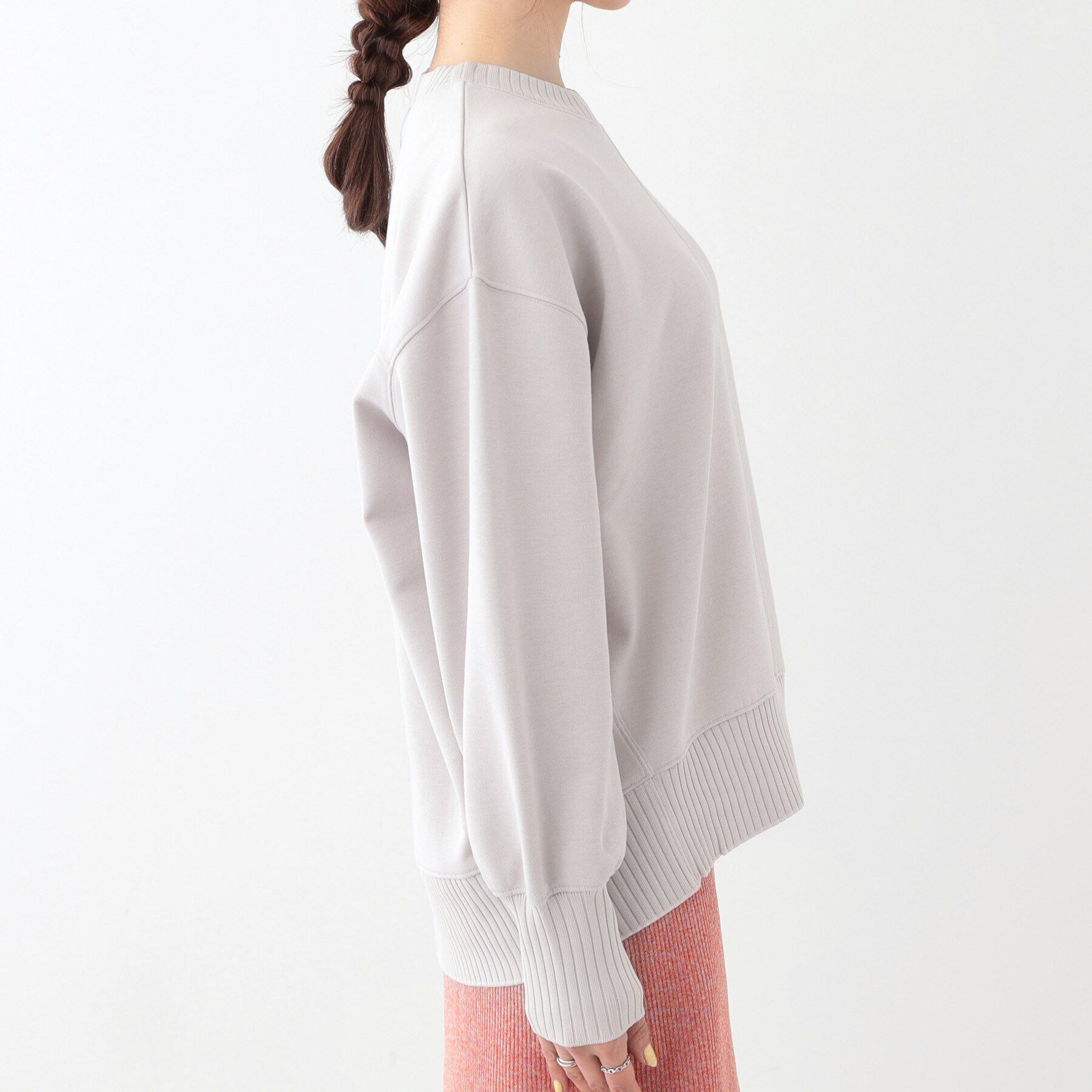 SHOO･LA･RUE「【洗える/S-LL】長めのリブでお袖すっきり 異素材トップス」|Tシャツ・カットソー|