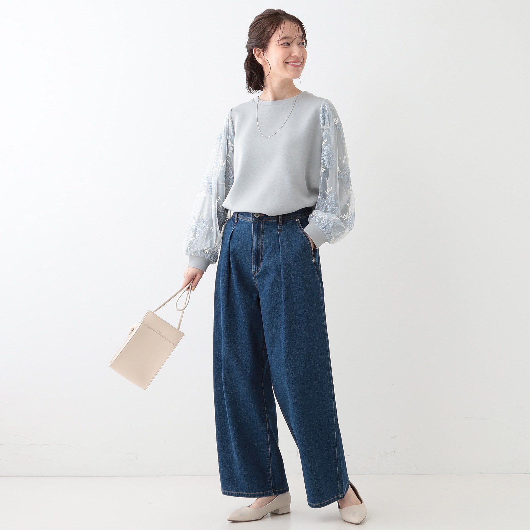 SHOO･LA･RUE「大人上品 お袖チュール刺繍 切替トップス」|Tシャツ・カットソー|