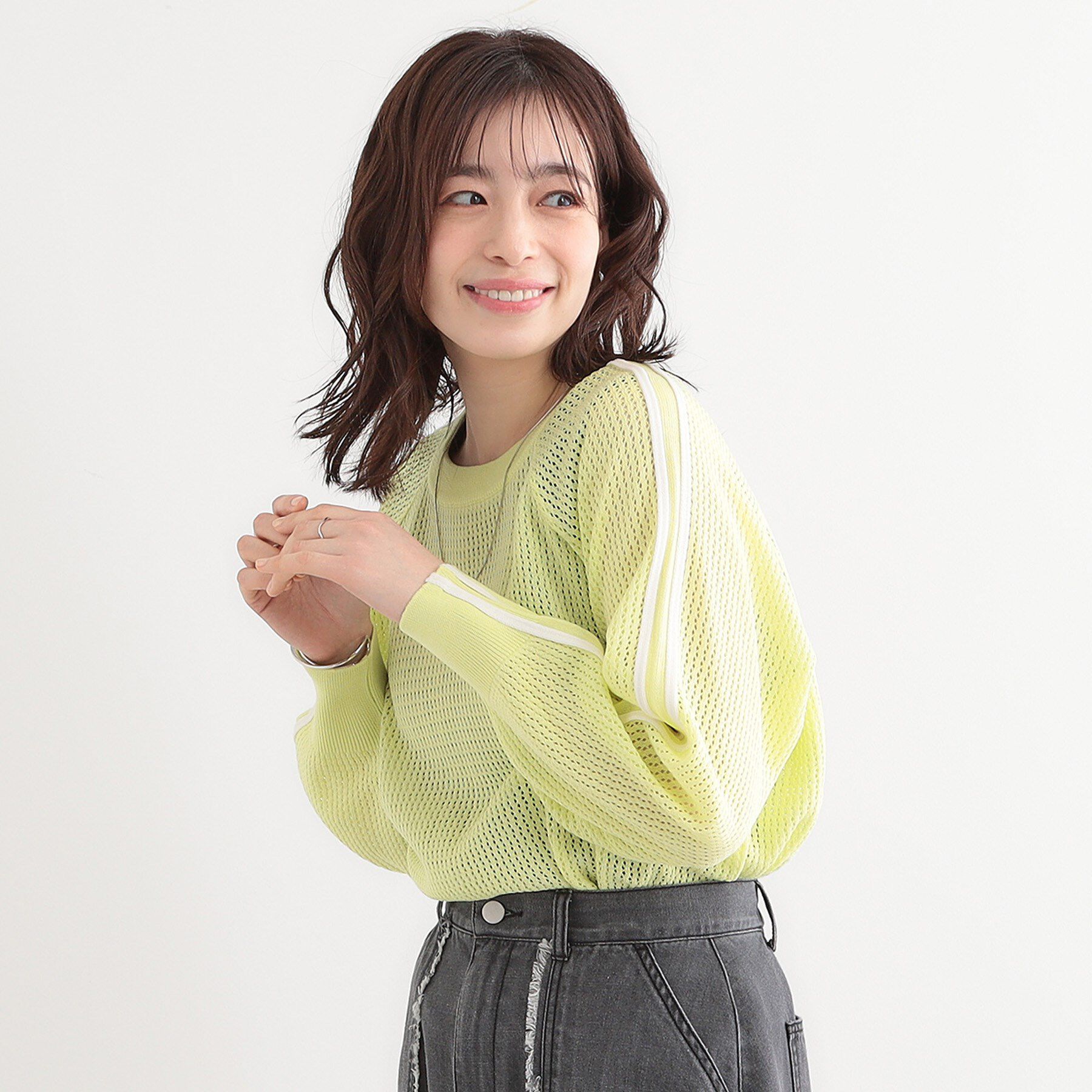 SHOO･LA･RUE「麻タッチメッシュラインニット」|ニット・セーター|