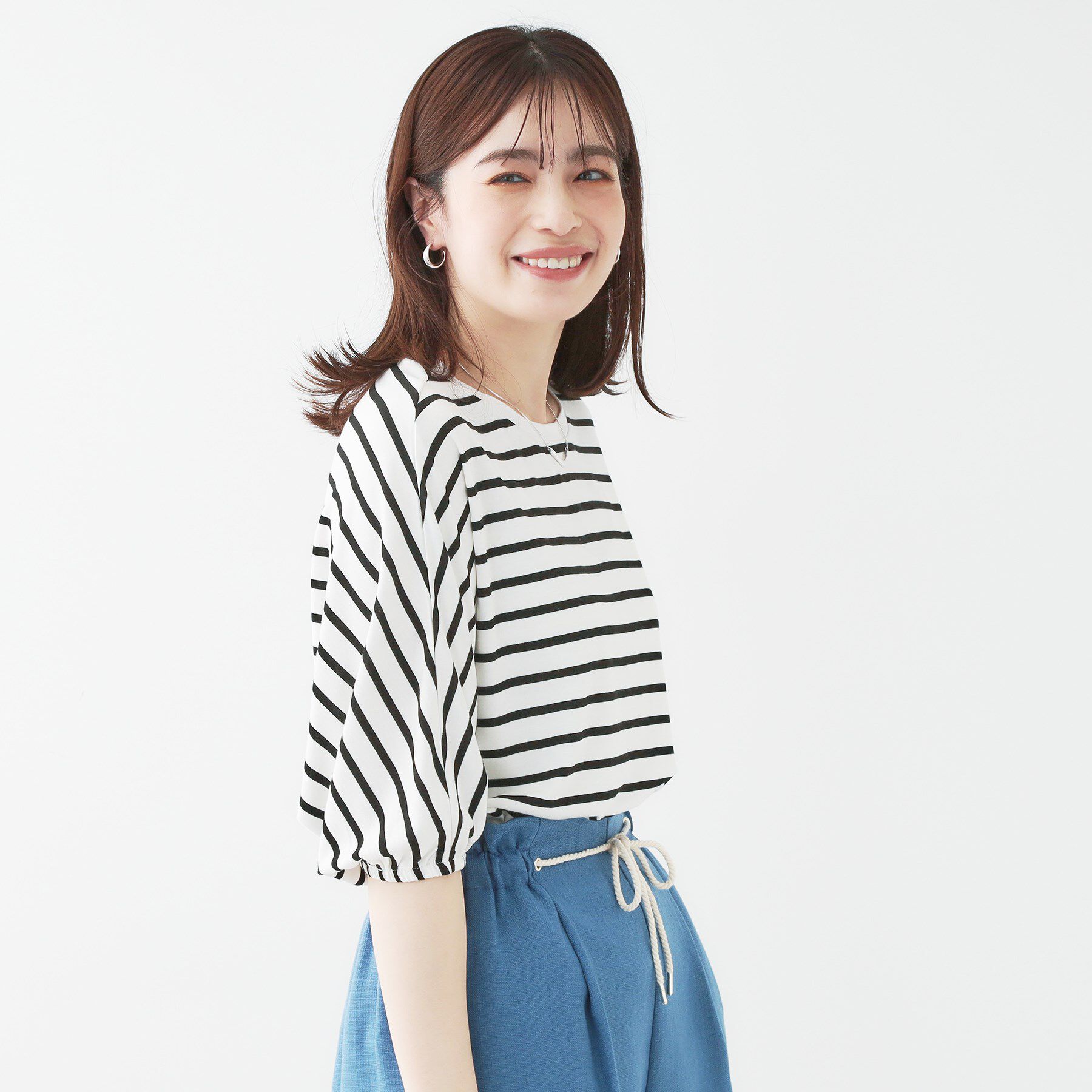 SHOO･LA･RUE「【ひんやり/UV/二の腕カバー】肘まで隠れるとろみドルマン5分袖トップス」|Tシャツ・カットソー|