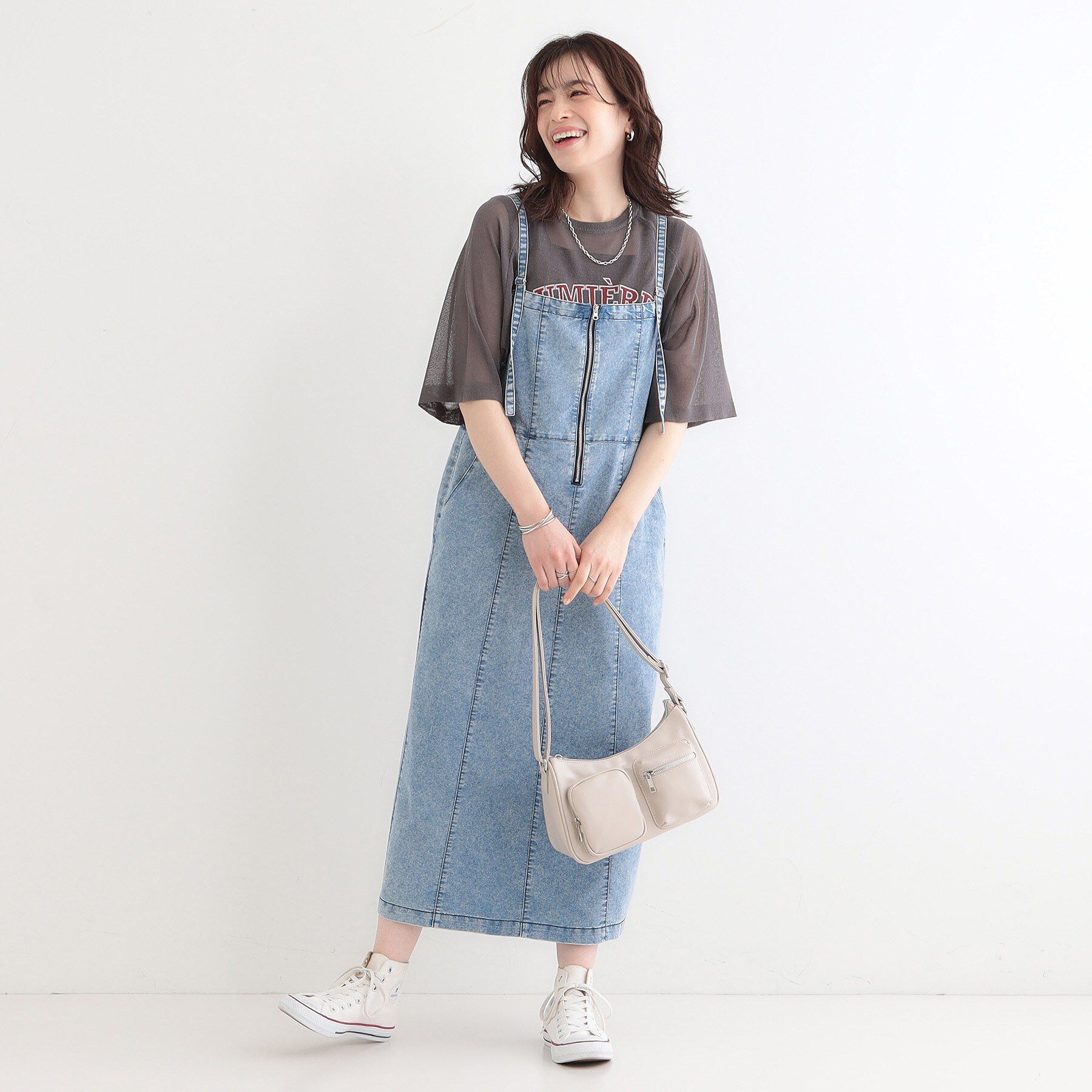 SHOO･LA･RUE「【S-LL/セットアップ可】ライトオンスデニム ZIPキャミワンピース」|ワンピース|