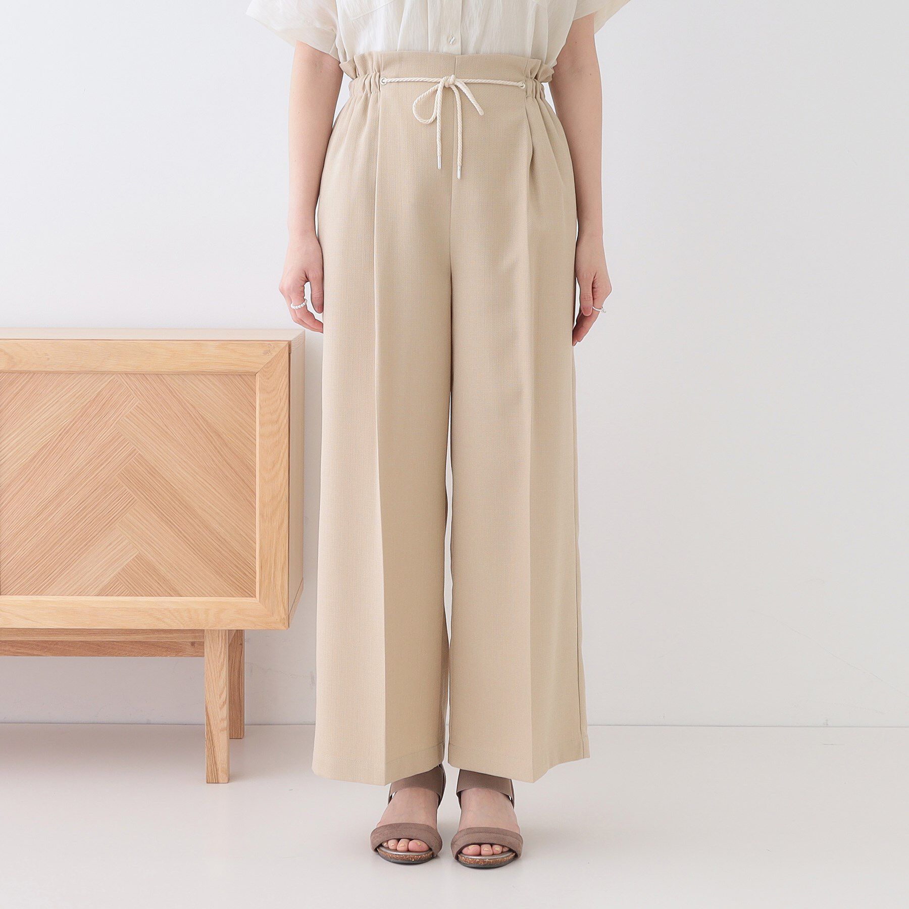 SHOO･LA･RUE「【S-LL】きれいにスタイルアップ ロープ紐使いワイドパンツ」|その他|