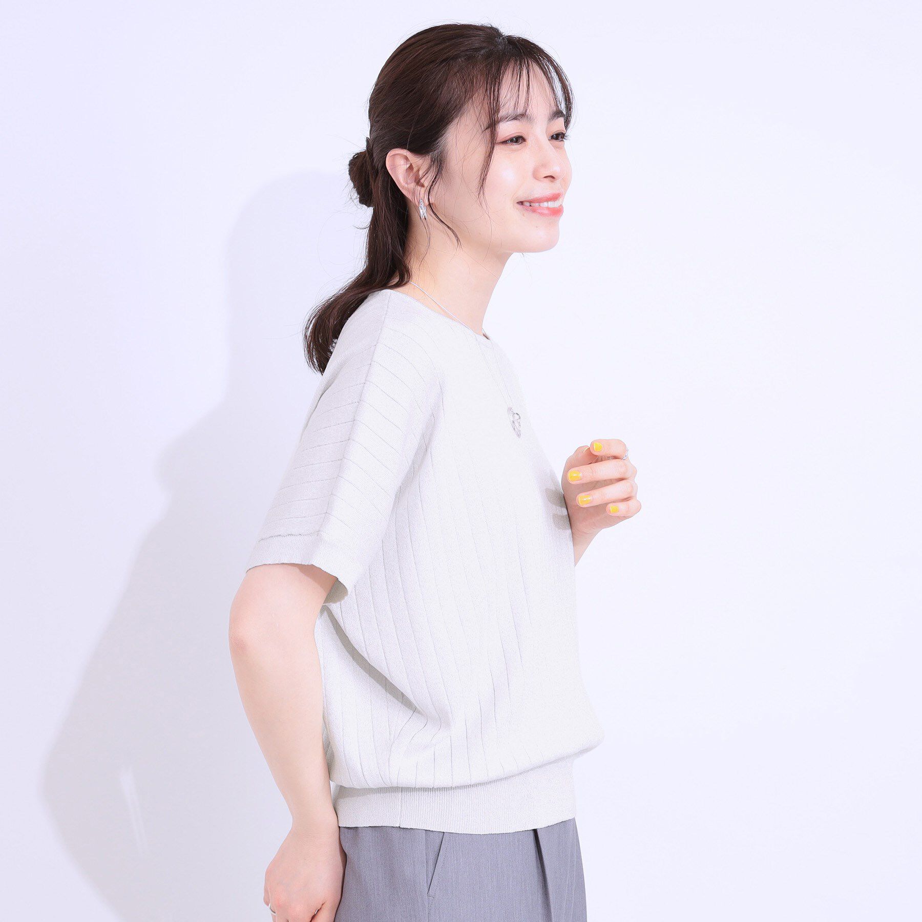 SHOO･LA･RUE「【二の腕カバー】さりげないラメが上品見え リブドルマンニット」|ニット・セーター|