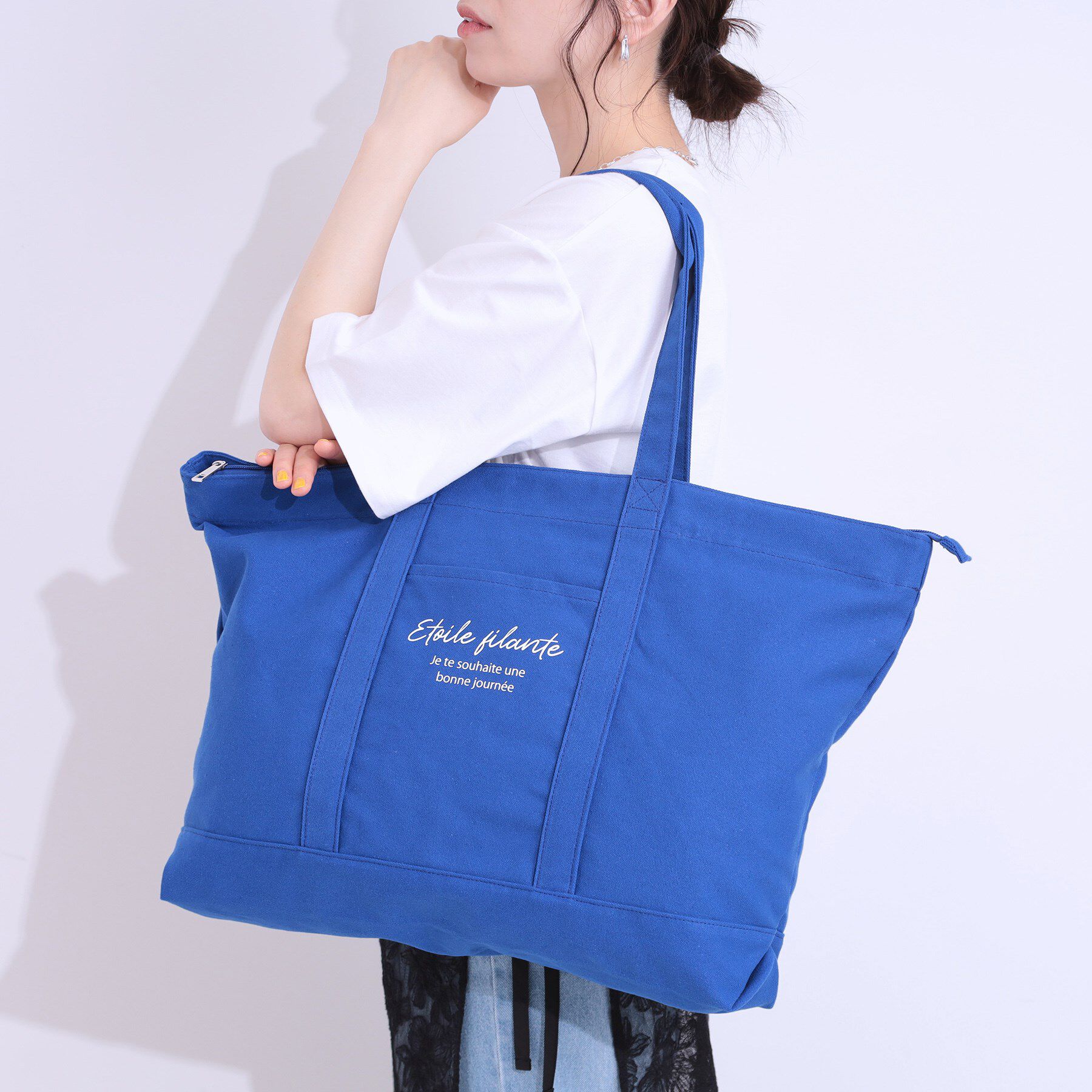SHOO･LA･RUE「ビッグハンププリントトートバッグ」|トートバッグ|ブルー(092)