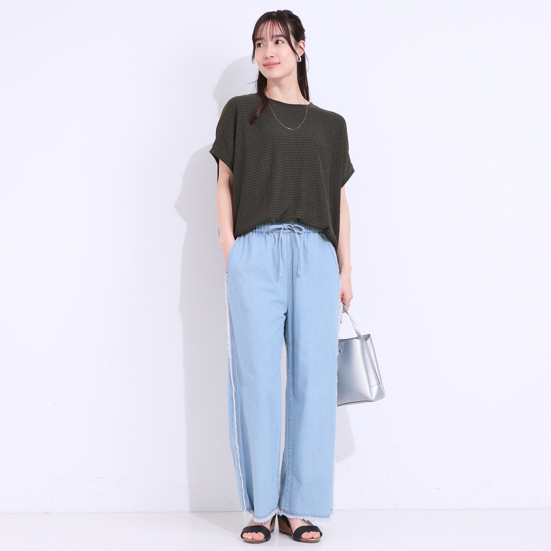 SHOO･LA･RUE「【洗える】ぽこぽこフレンチスリーブTシャツ」|Tシャツ・カットソー|