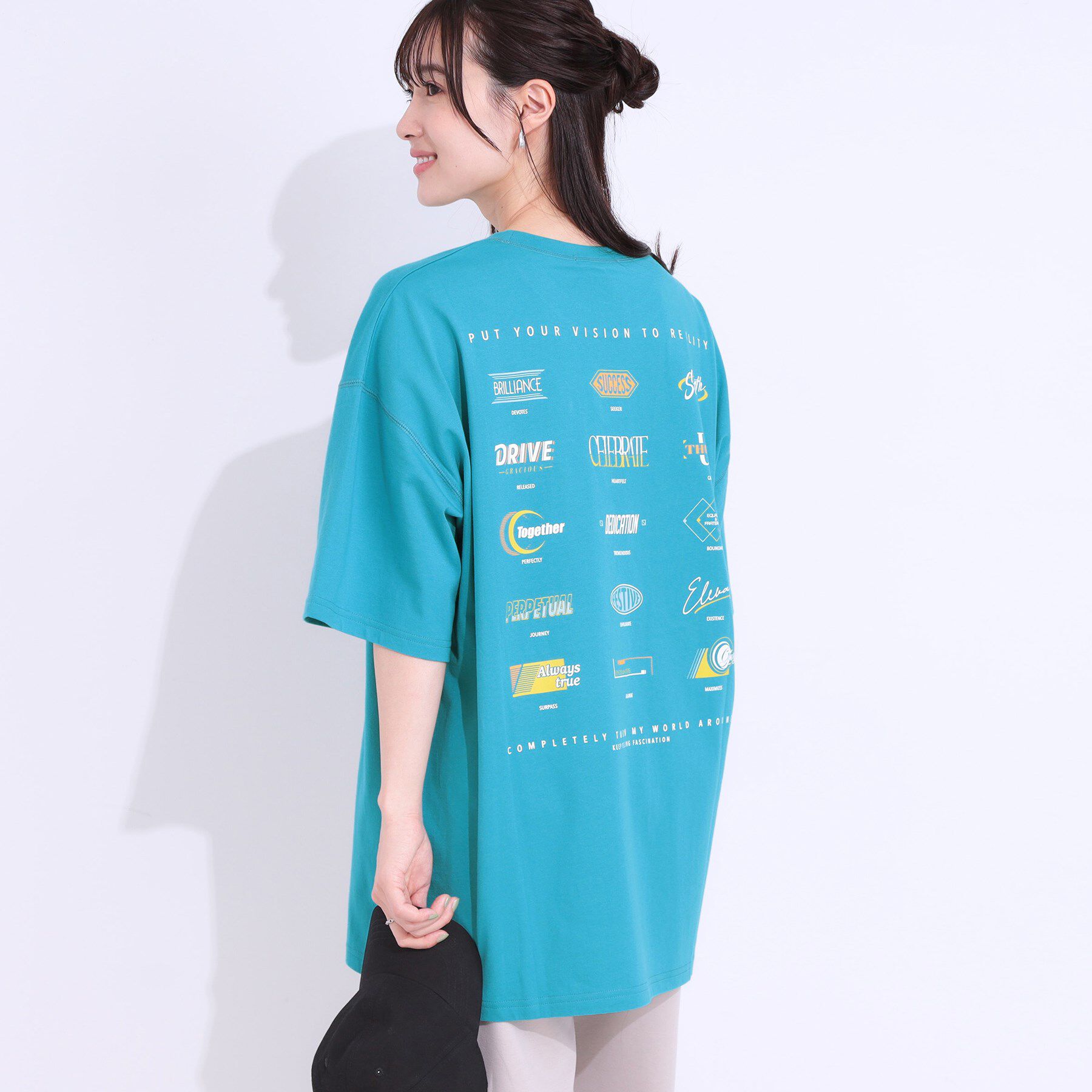 SHOO･LA･RUE「【洗える】ゆるシルエットが抜け感を演出 プリントBIG Tシャツ」|Tシャツ・カットソー|ブルー(292)