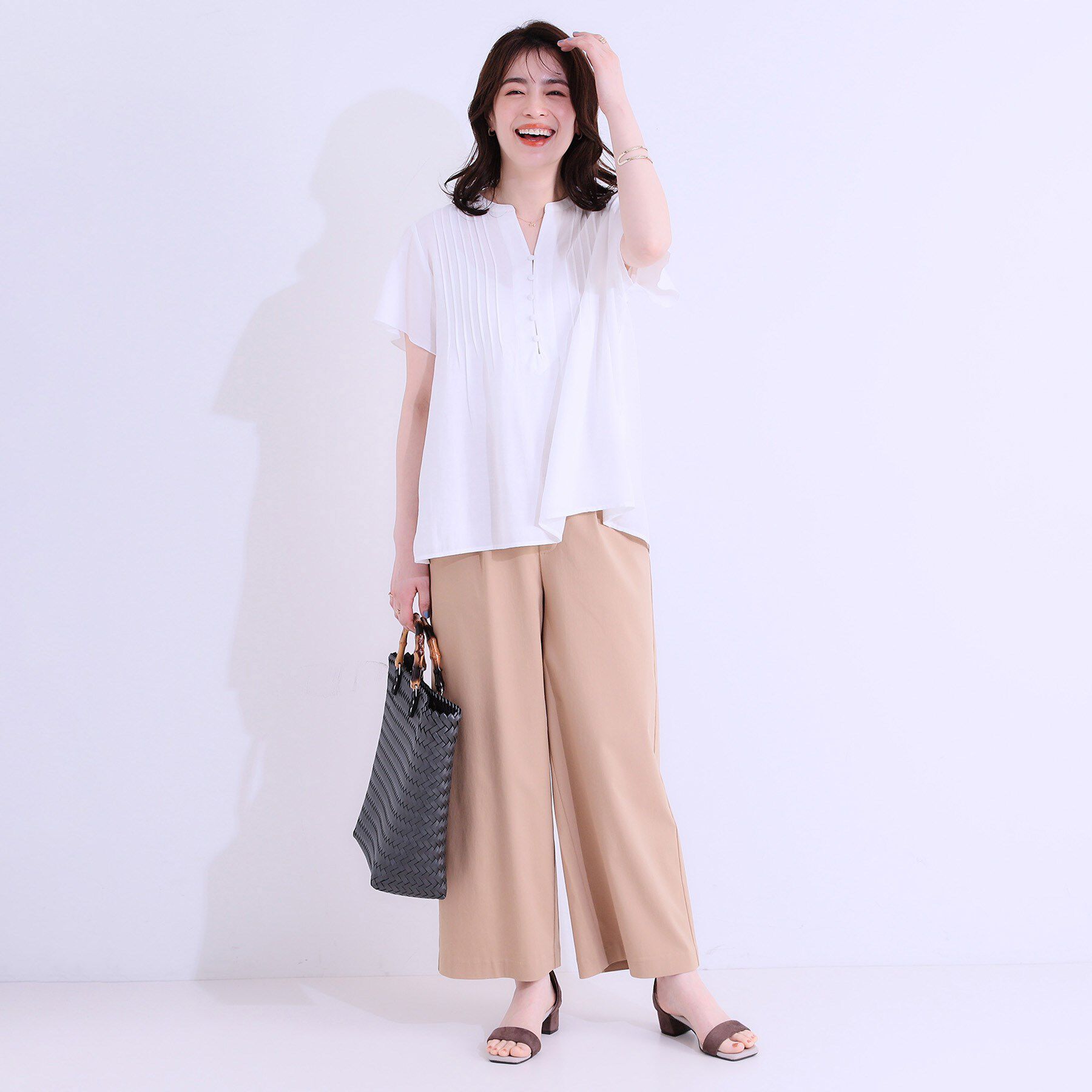 SHOO･LA･RUE「【洗える/S-LL】ふわりシルエットが涼しげ フロントボタンブラウス」|シャツ・ブラウス|