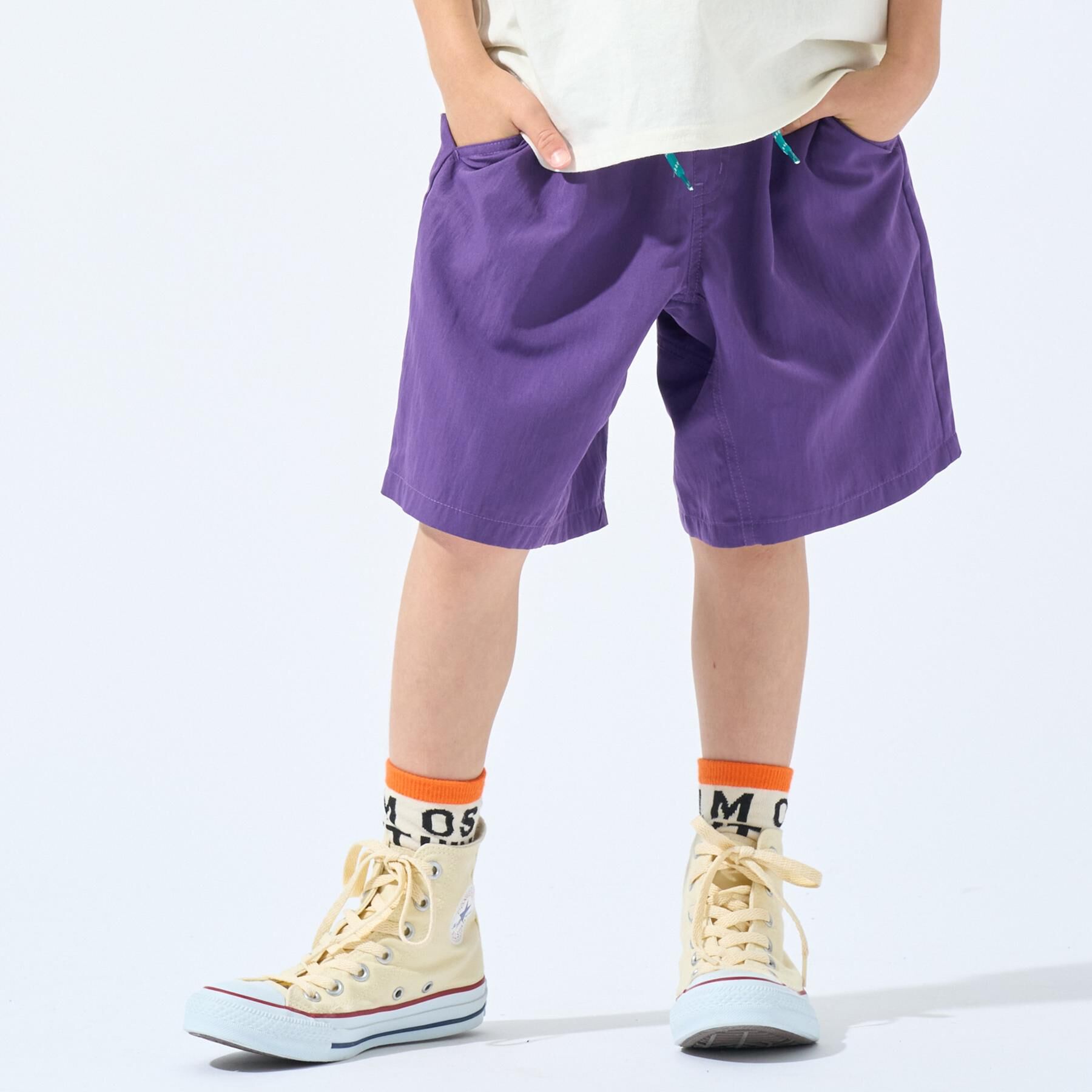 SHOO･LA･RUE「【100-150cm/ひんやり/水陸両用】配色コード使いハーフパンツ」|その他|パープル(081)